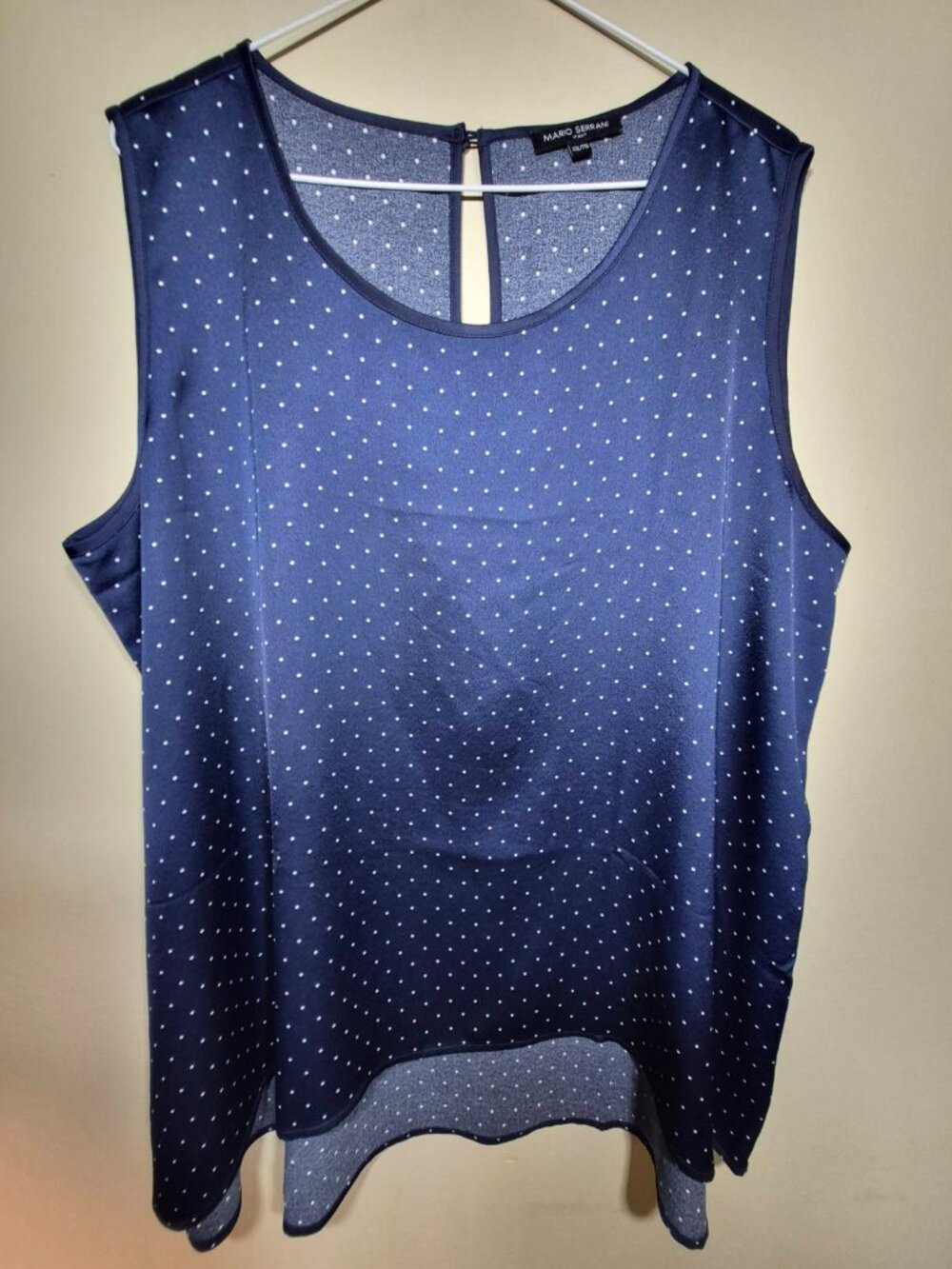 NWT Mario Serrani Sleeveless Polka Dot Blouse Navy Size XXL